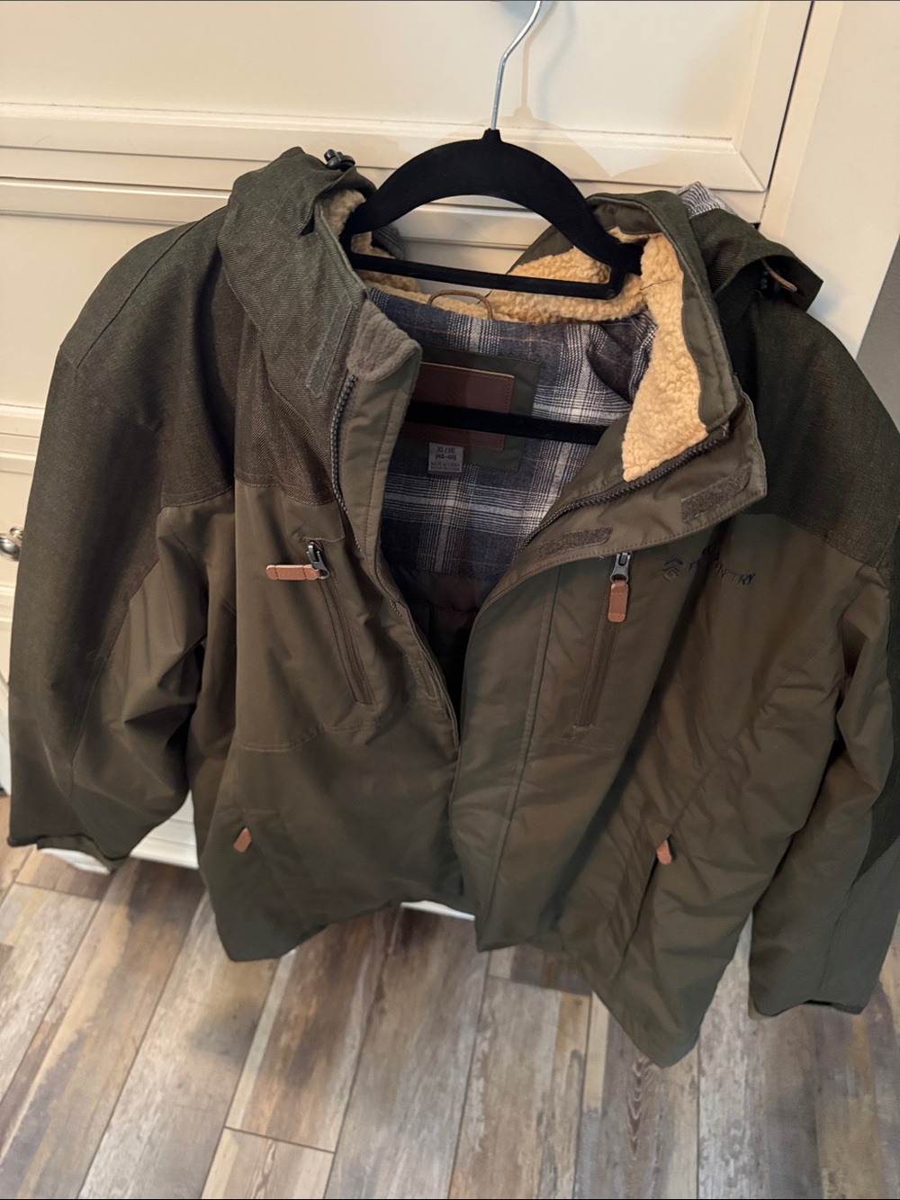 Free Country Olive Hooded Field Jacket with Sherpa Trim